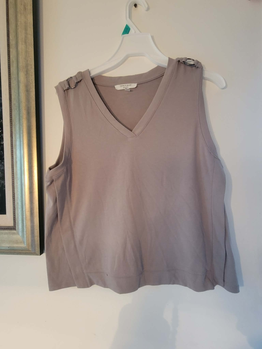 Dusty Taupe V-Neck Sleeveless Tank with Shoulder Rings